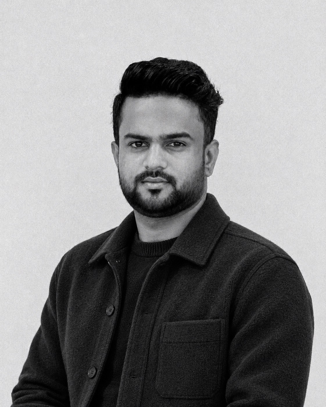 Aamir Khairabadi — black-and-white portrait